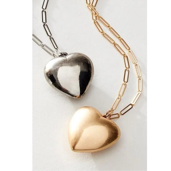 Free People Paperclip Spektor Heart Pendant Necklace in Silver NWT Chunky Retro - Picture 4 of 13